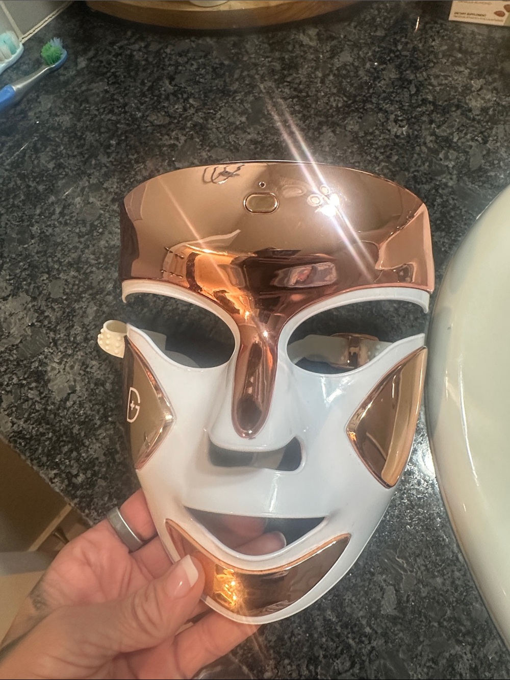 LED Facial Mask in White and Rose Gold - Rejuvenating Skincare Tool